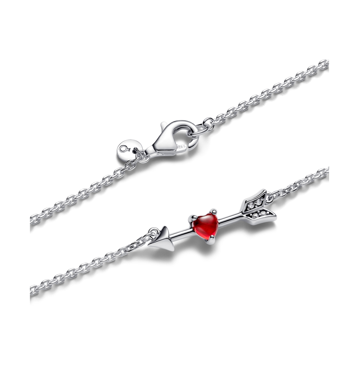 Pandora Sterling Silver Arrow And Murano Glass Heart Necklace In Sterling Silver