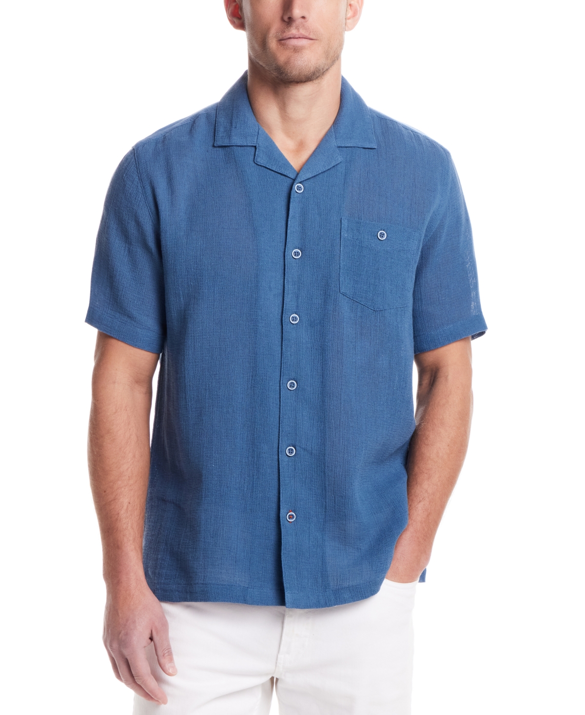 Men's Airtex Regular-Fit Textured Button-Down Camp Shirt - Cream