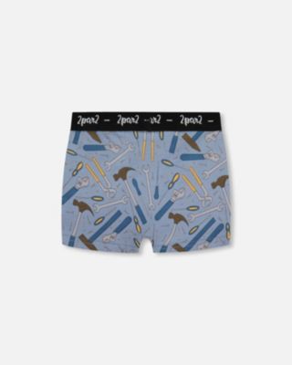 Boy Printed Cotton Boxer Shorts Tools On Bluish Gray Background - Toddler|Child