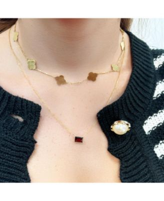 Garnet Emerald Cut Single Bezel Necklace 14K Gold