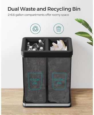 2 x 6.6 Gallon Open Top Trash Can, Stainless Steel and Black