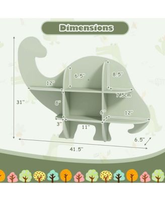 2-Tier Floating Dinosaur Kids Bookshelf Wall-Mounted Nursery Book Shelf
