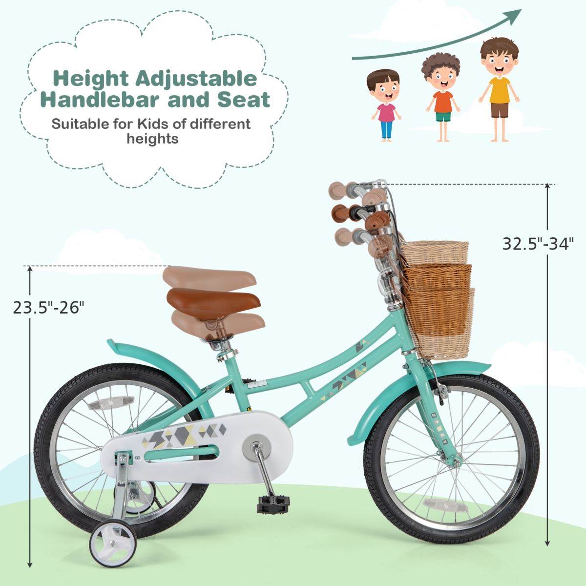 Kids Bike with Training Wheels and Dual Brake System Safe and Easy-to-Ride Bicycle for Young Riders