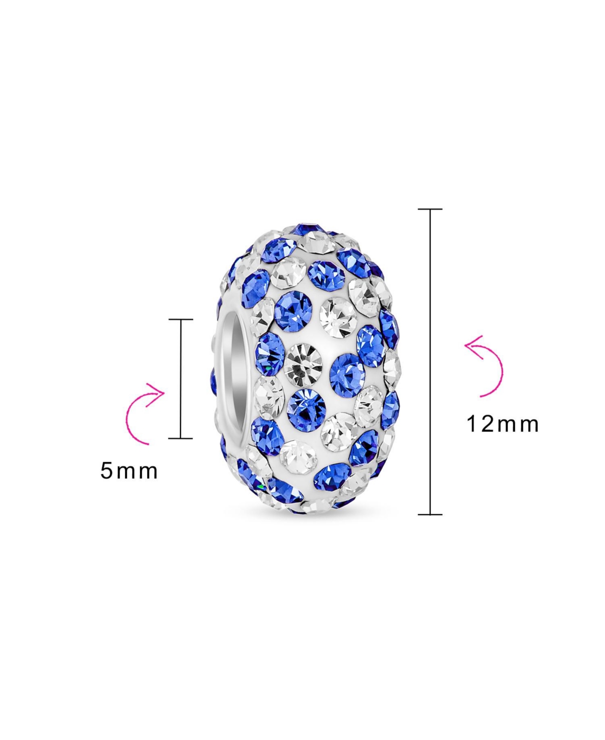 Bling Jewelry Solid Stripe Color Pave Crystal Spacer Bead Charm .925 Sterling Silver Core