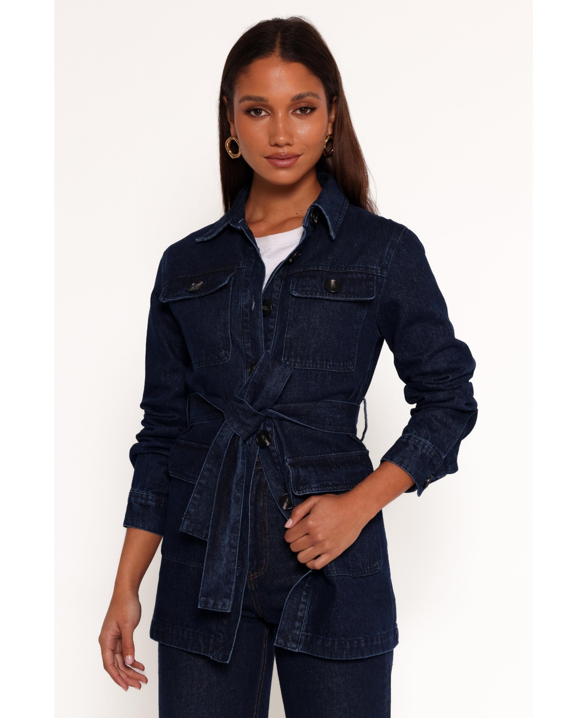 Women's Nadine Tie Waist Button Front Jacket - Denim