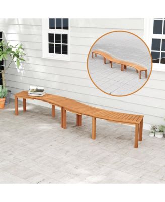 1 PCS Outdoor Curved Bench with Slatted Seat Solid Acacia Wood for Yard