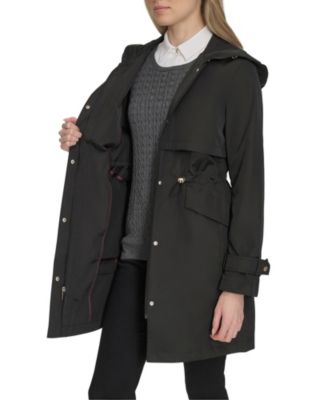 Women's 38” Zip Up Trench Coat W Set-In Hood