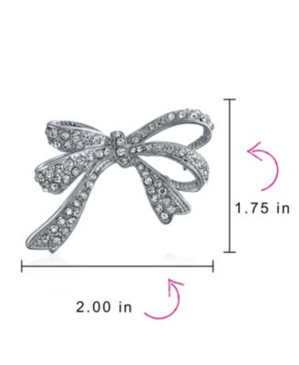 White Crystal Statement Ribbon Bow Brooch Pin Silver Plated
