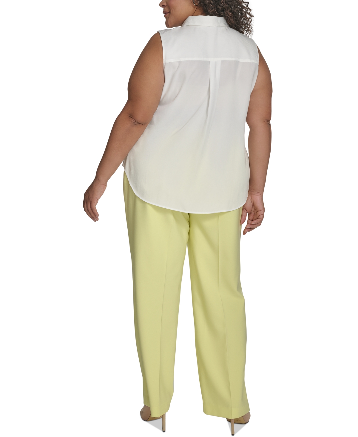DKNY PLUS SIZE BUTTON-FRONT SLEEVELESS SATIN BLOUSE 