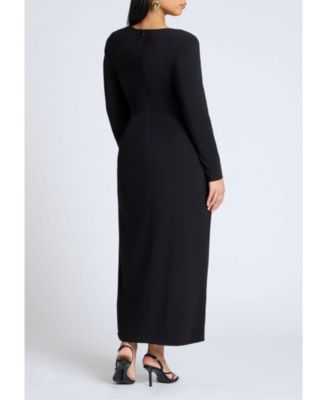 Women's Plus Size Shirred Strong Shoulder Tie Detail Dress