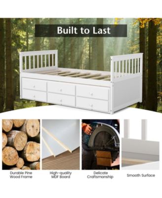 Captain s Bed with Pull-Out Trundle and 3 Storage Drawers for Kids or Guest Room