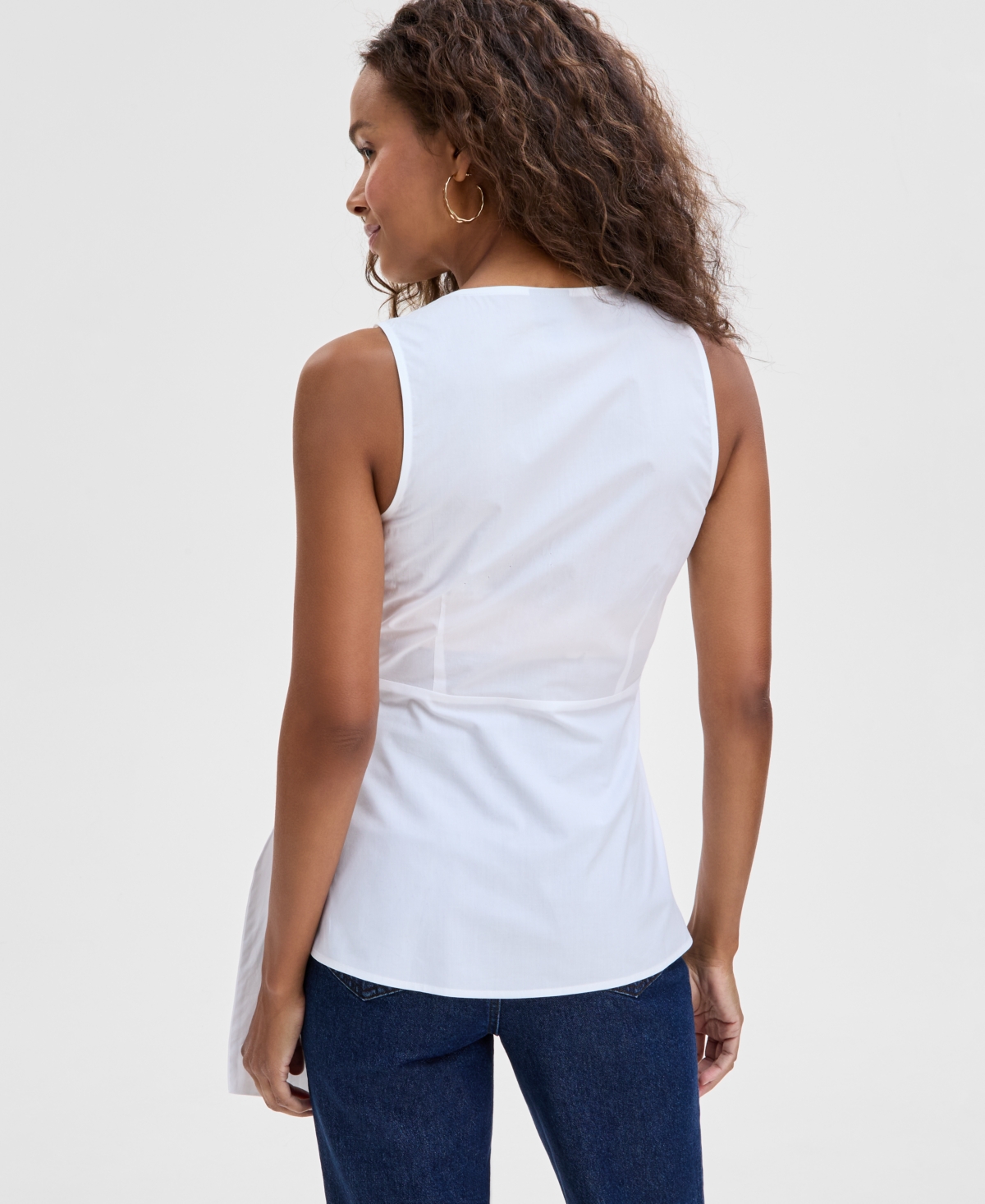 Inc International Concepts Women's Cotton Belted Blouse, Exclusively At Macy's In Bright White