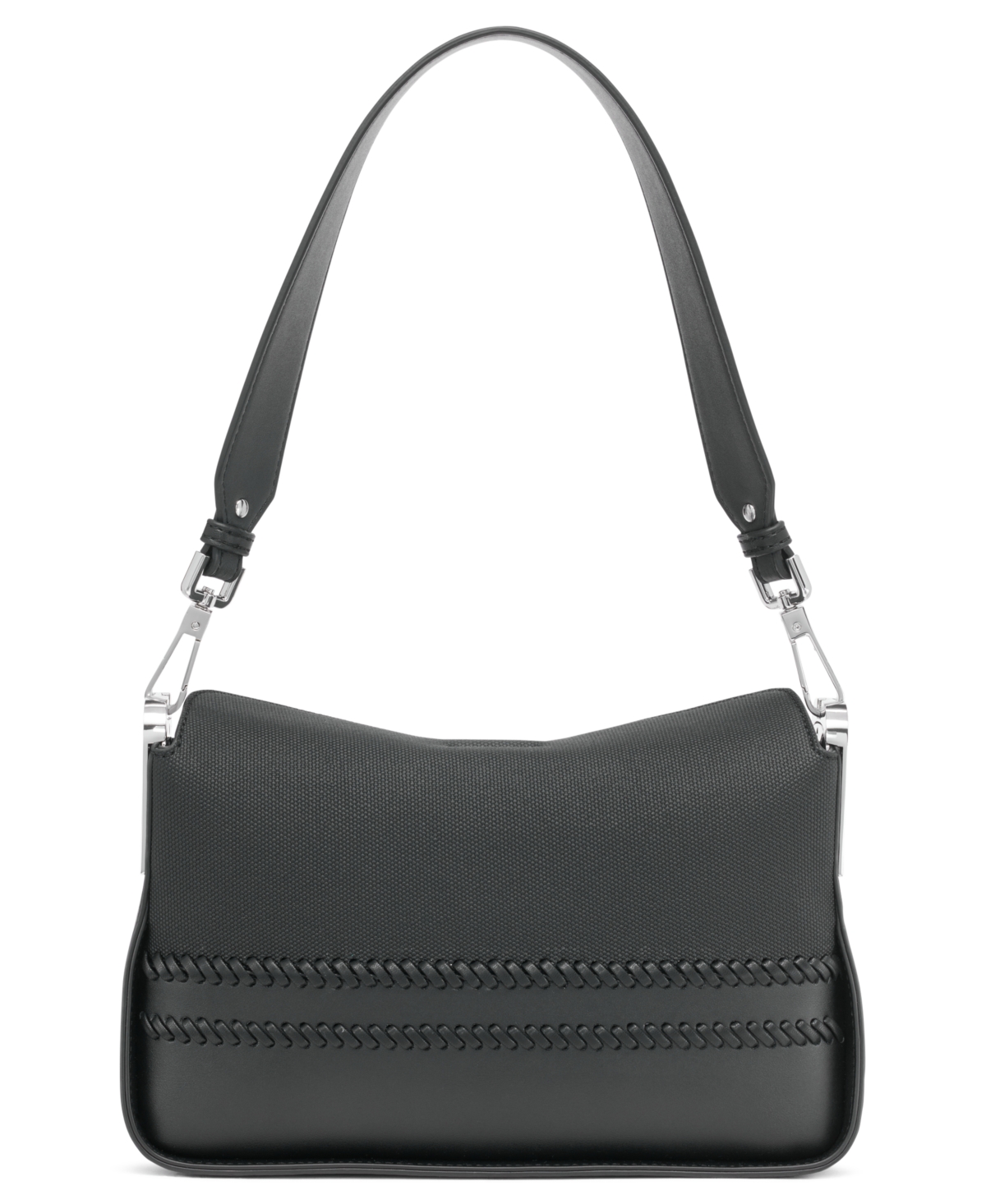 Calvin Klein Fay Whipstich Canvas Shoulder Bag In Black