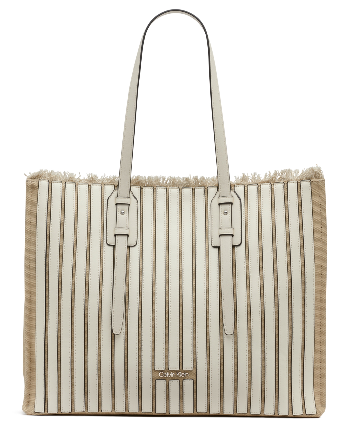 Calvin Klein Modern Essentials Pieced Canvas Tote In Cerb White