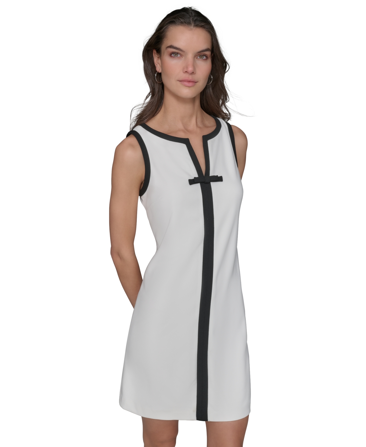 Karl Lagerfeld Women's Contrast Trim Sheath Dress In Sft Wt,blk
