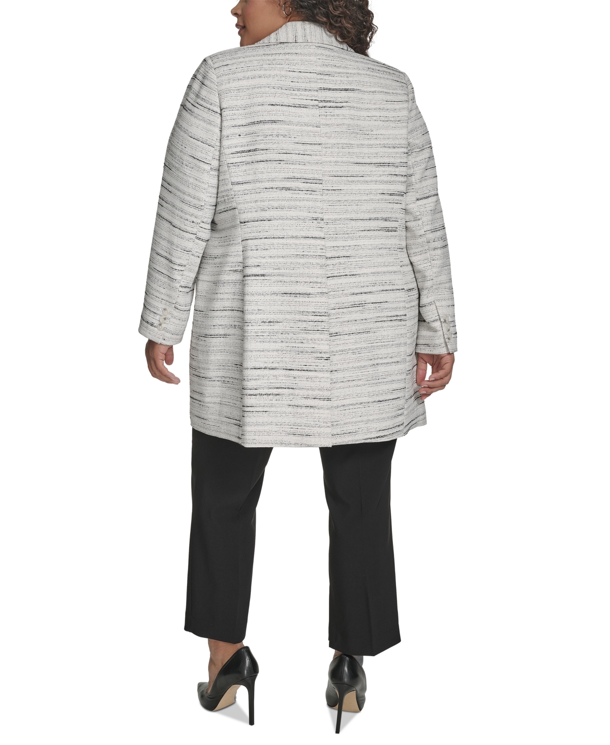 Dkny Plus Size Tweed One-button Notch-collar Topper In Ivory,black