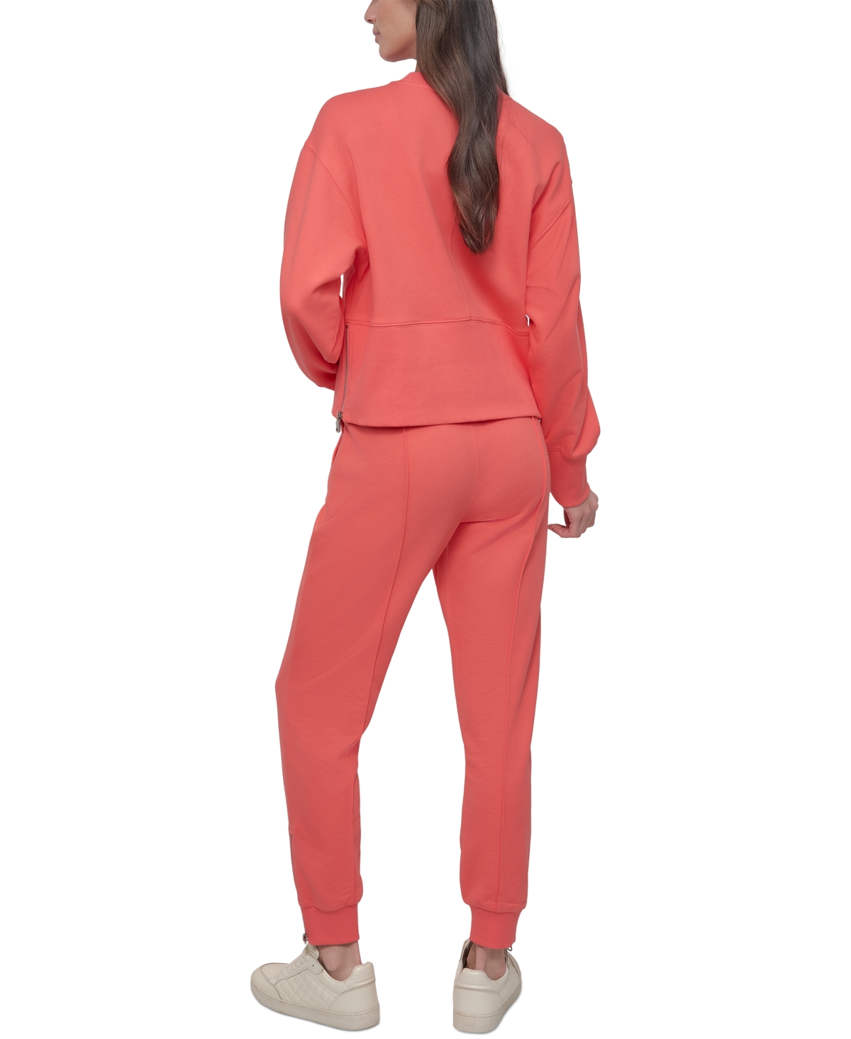 Dkny Sport Women's Cropped Crewneck Side-zip Sweatshirt In Coral Crush