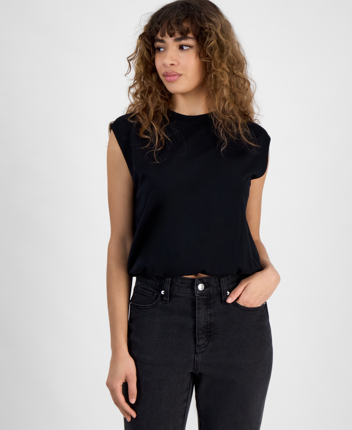 Bar Iii Women's Sleeveless Blouson Tee, Exclusively At Macy's In Deep Black