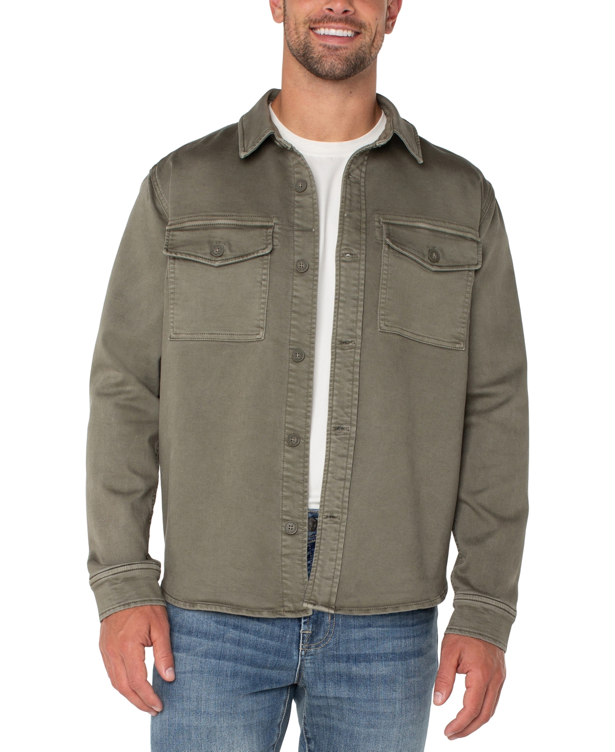 Liverpool Los Angeles Stretch Cotton Blend Overshirt In Pewter Green