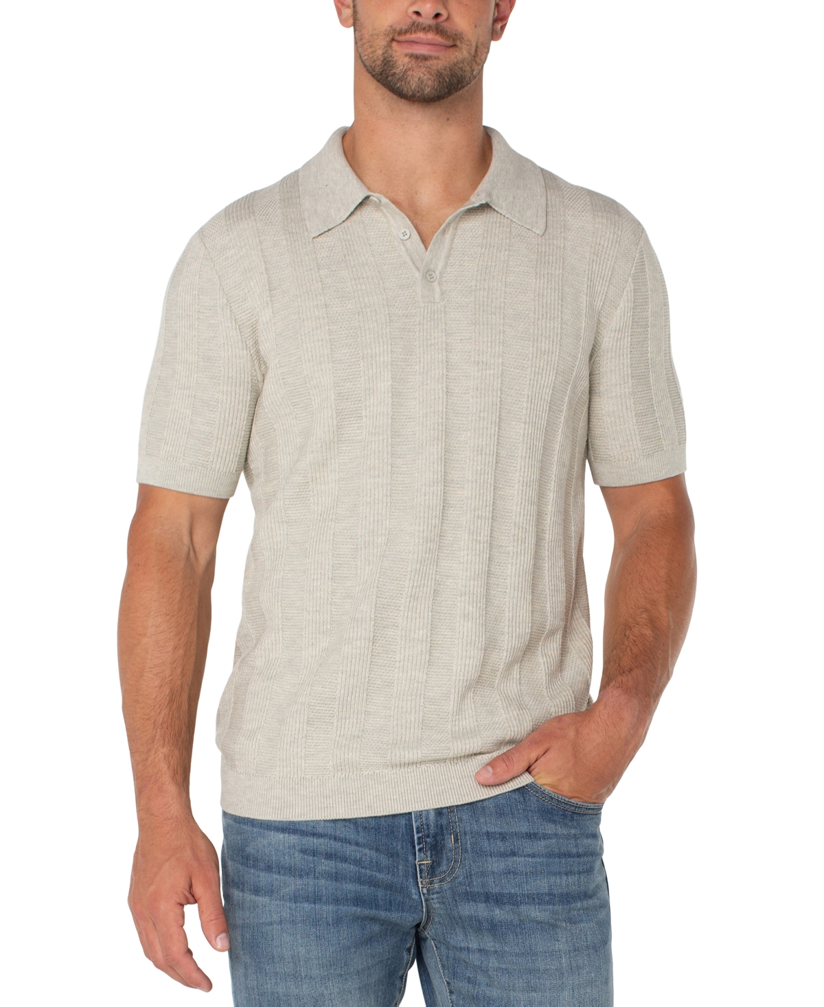 Men's Kingston Slim Fit Short Sleeve Textured Stripe Polo Sweater - Oatmeal