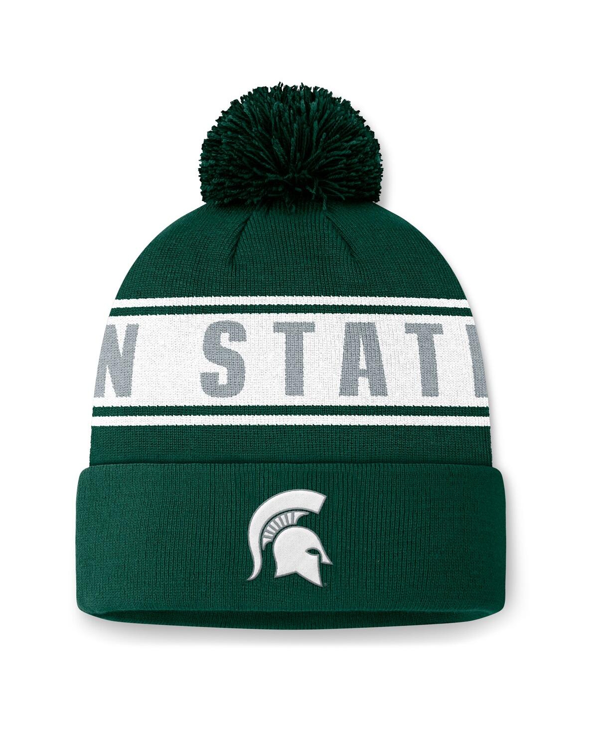 Top Of The World Men's Green Michigan State Spartans Slash Cuffed With Pom Knit Hat In Green