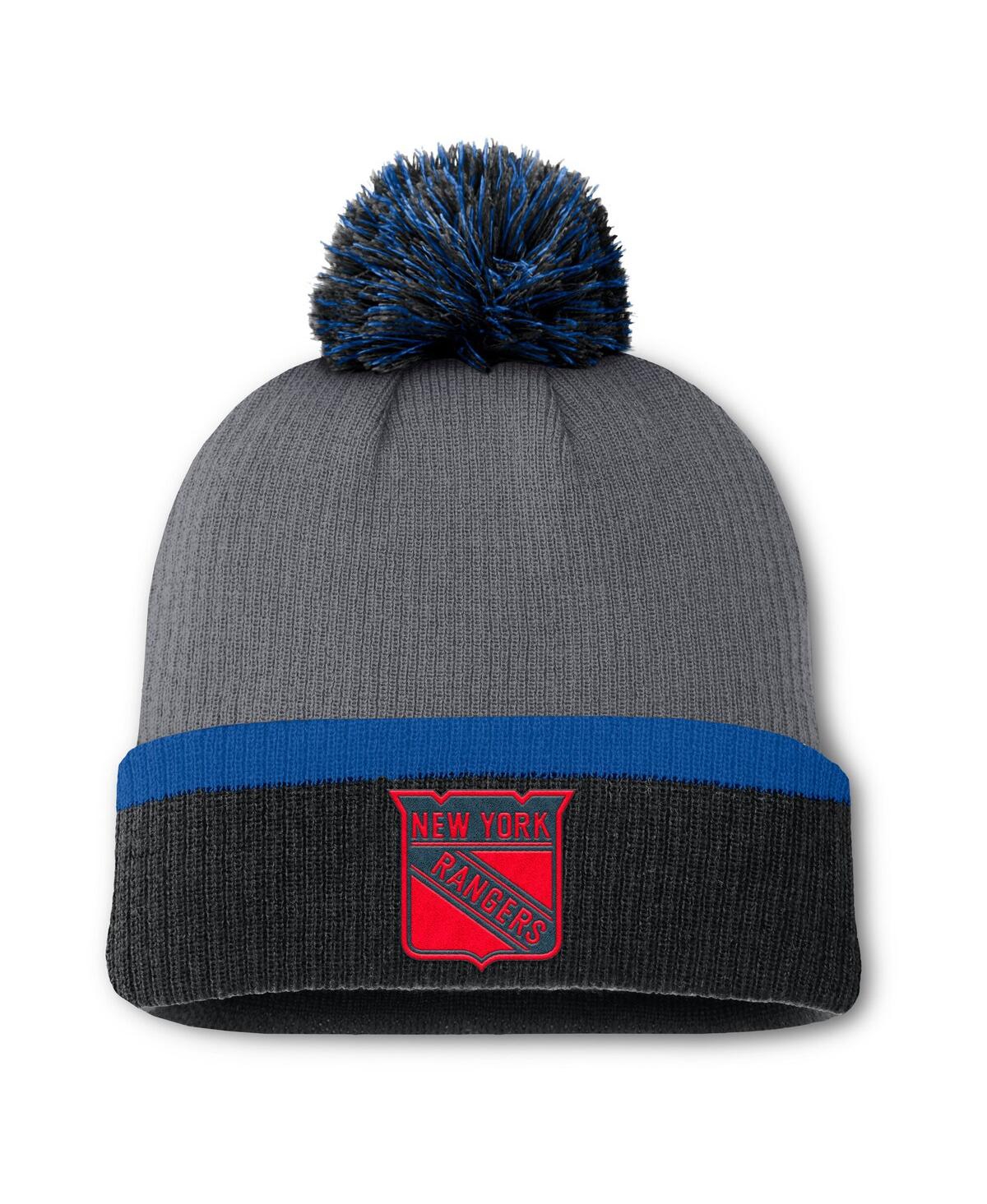 Fanatics Women's Charcoal New York Rangers Cuffed With Pom Knit Hat In Charcoal