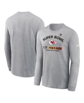 Nike - Men's Heather Gray Kansas City Chiefs Super Bowl LIX Team Logo Long Sleeve T-Shirt