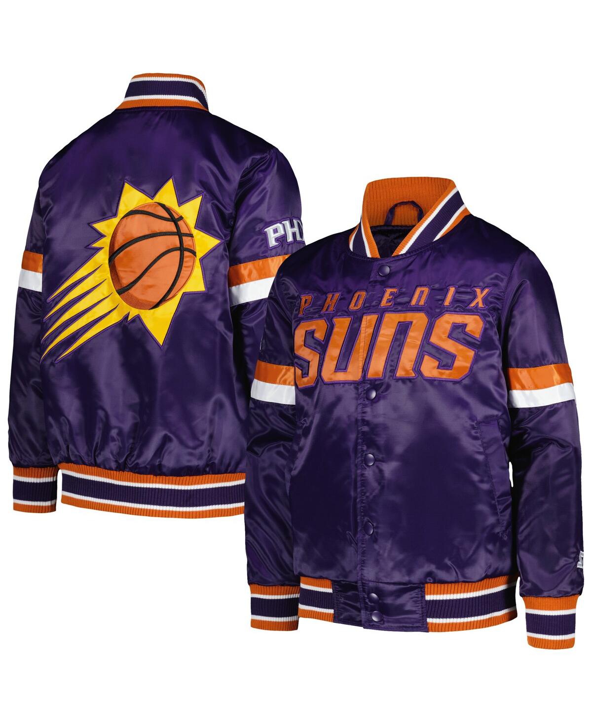Starter Big Boys And Girls Purple Phoenix Suns Home Game Varsity Satin Full-snap Jacket In Purple