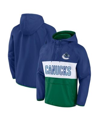 Fanatics - Men's Blue/Green Vancouver Canucks Backhand Shooter Defender Anorak Raglan Hoodie Quarter-Zip Jacket