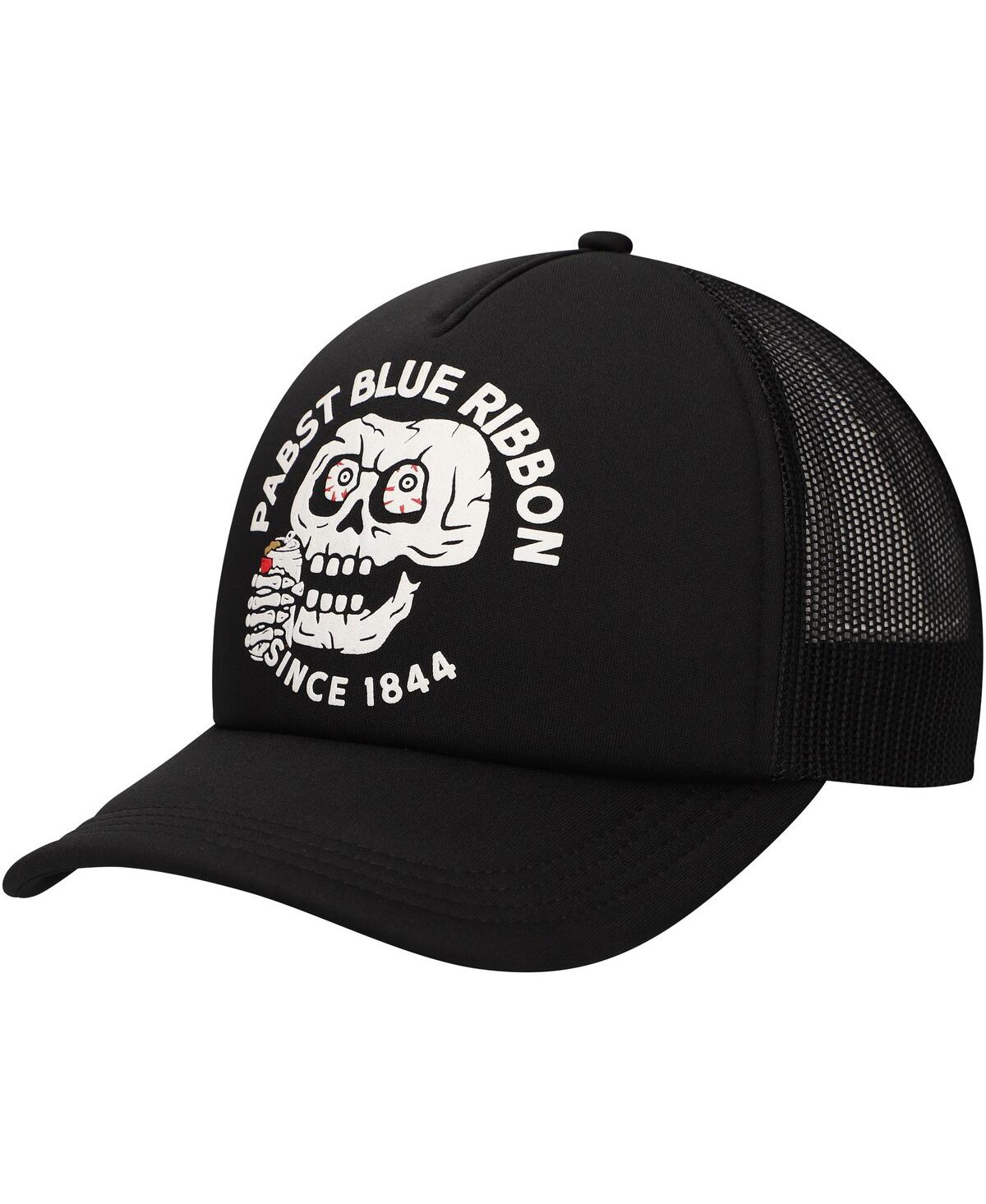 Men's Black Pabst Blue Ribbon Skull Foam Trucker Adjustable Hat - Black