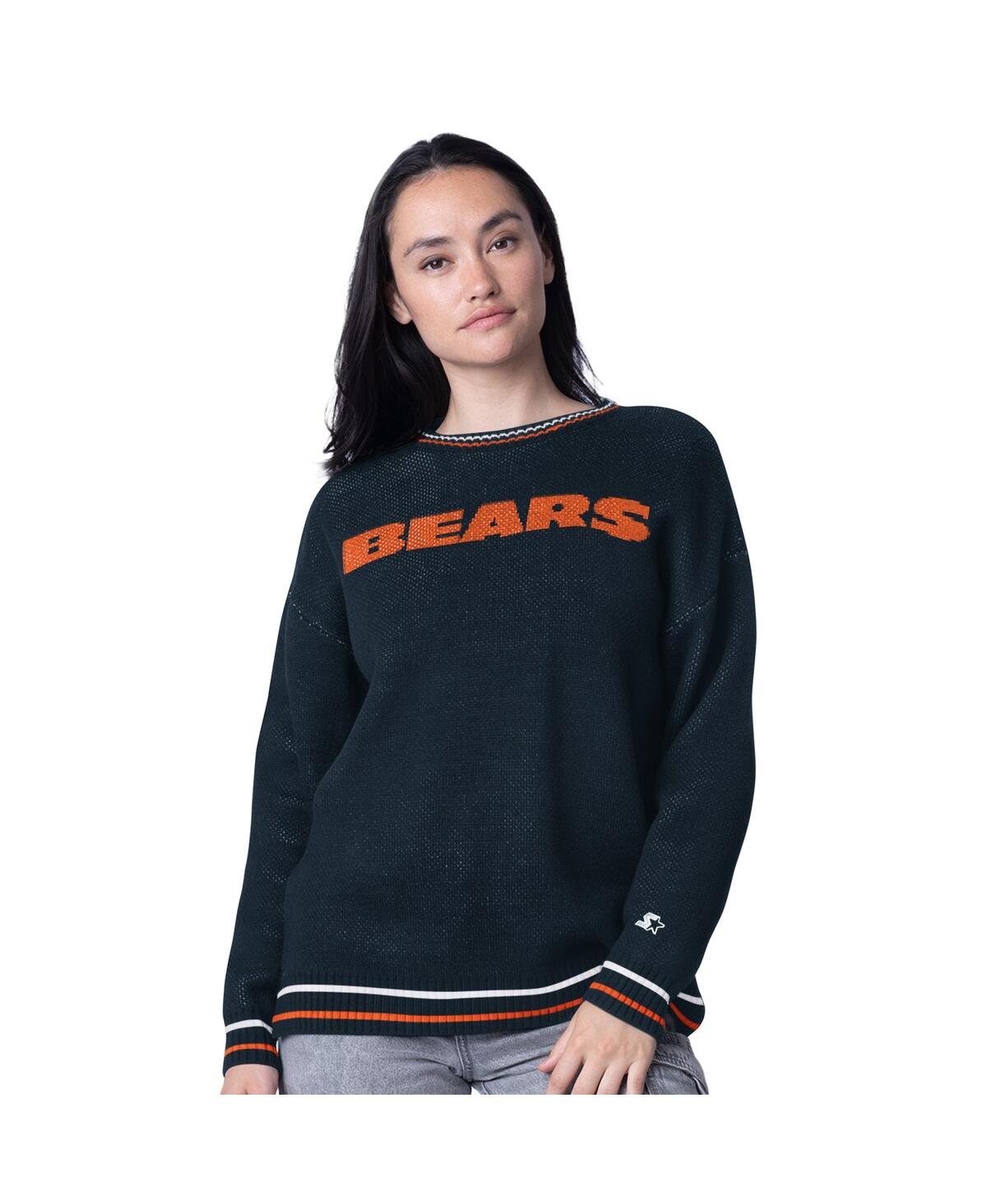 Shop Starter Women's Navy Chicago Bears Oversized On The Ball Intarsia Knit Pullover Sweater