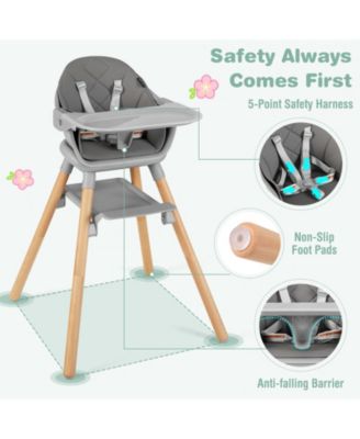 6 in 1 Convertible Highchair with Safety Harness and Removable Tray
