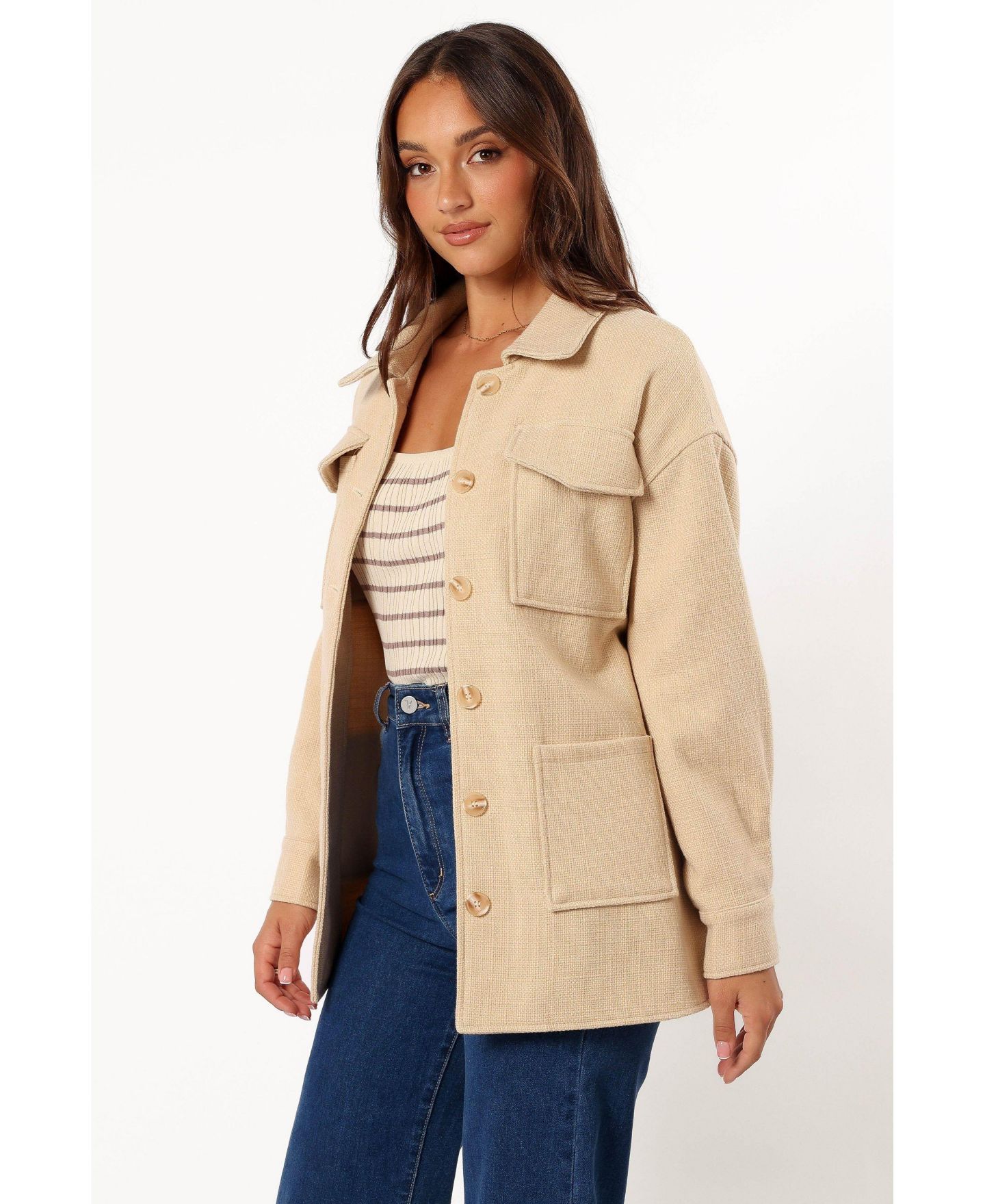 Женские куртки Petal and Pup Arlow Tie Front Shacket, цвет: Кремовый — фото 8