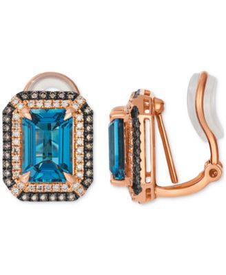 Deep Sea Blue Topaz (5 ct. t.w.) & Diamond (5/8 ct. t.w.) Post/Clip-On Convertible Button Earrings in 14k Rose Gold