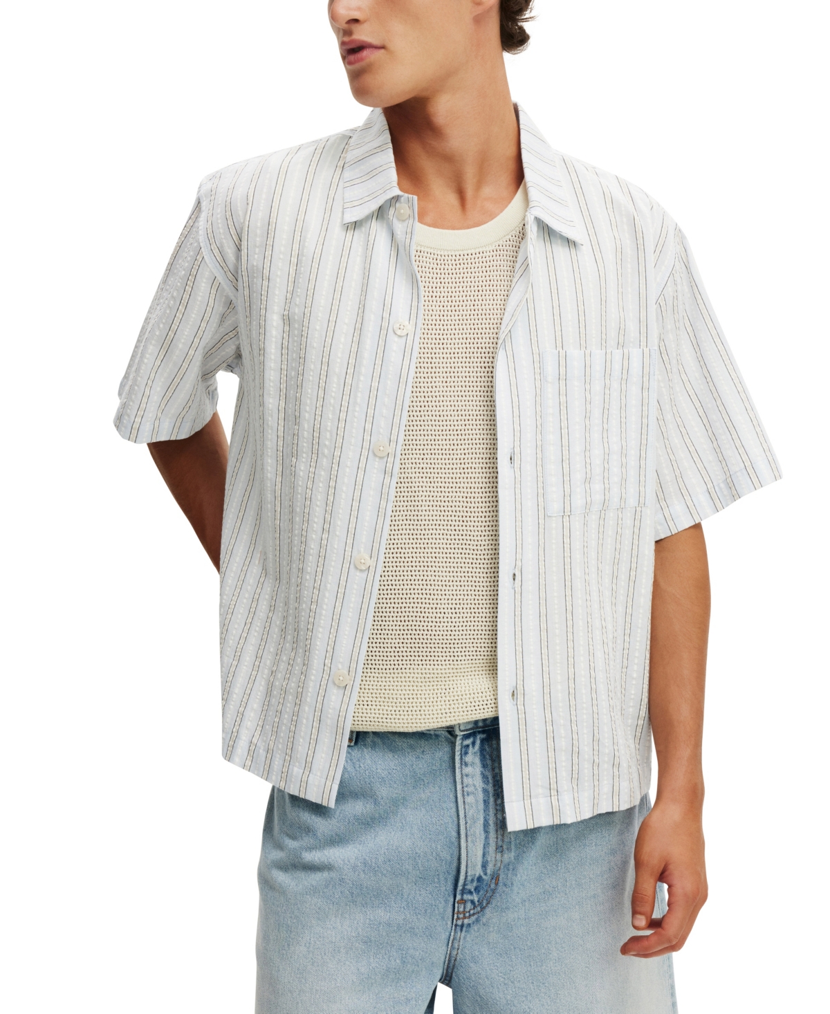 Shop Cotton On Men's Ventura Short Sleeve Shirt In Blue Seersucker Stripe