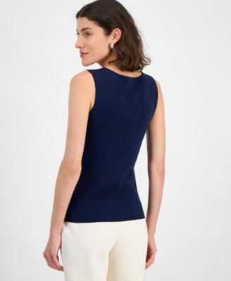 Women's Fine-Rib Sleeveless V-Neck Sweater