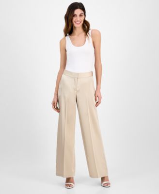 Tahari ASL - Women's Satin Mid-Rise Wide-Leg Pants