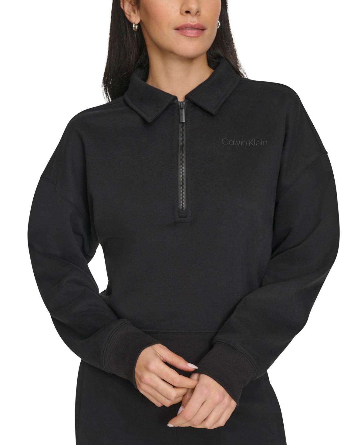 Calvin Klein Performance Women's Logo Half-zip Cozy Fleece Sweatshirt In Black
