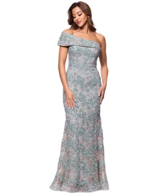XSCAPE Women's One-Shoulder Soutache Lace Gown - Macy's