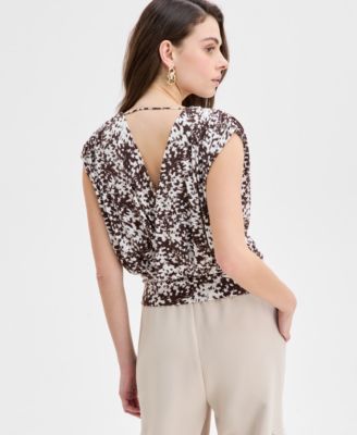 Women's Printed Ruched-Shoulder Top, Exclusively at Macy's