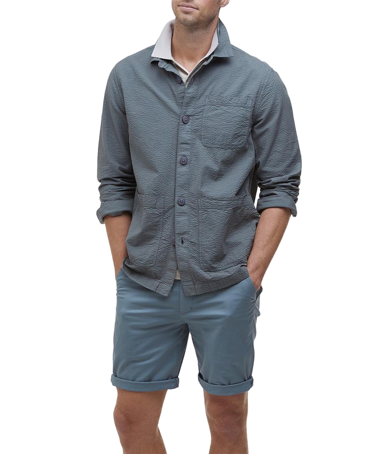 Shop Barbour Men's Callercove Seersucker Shirt Jacket In Vintage Teal