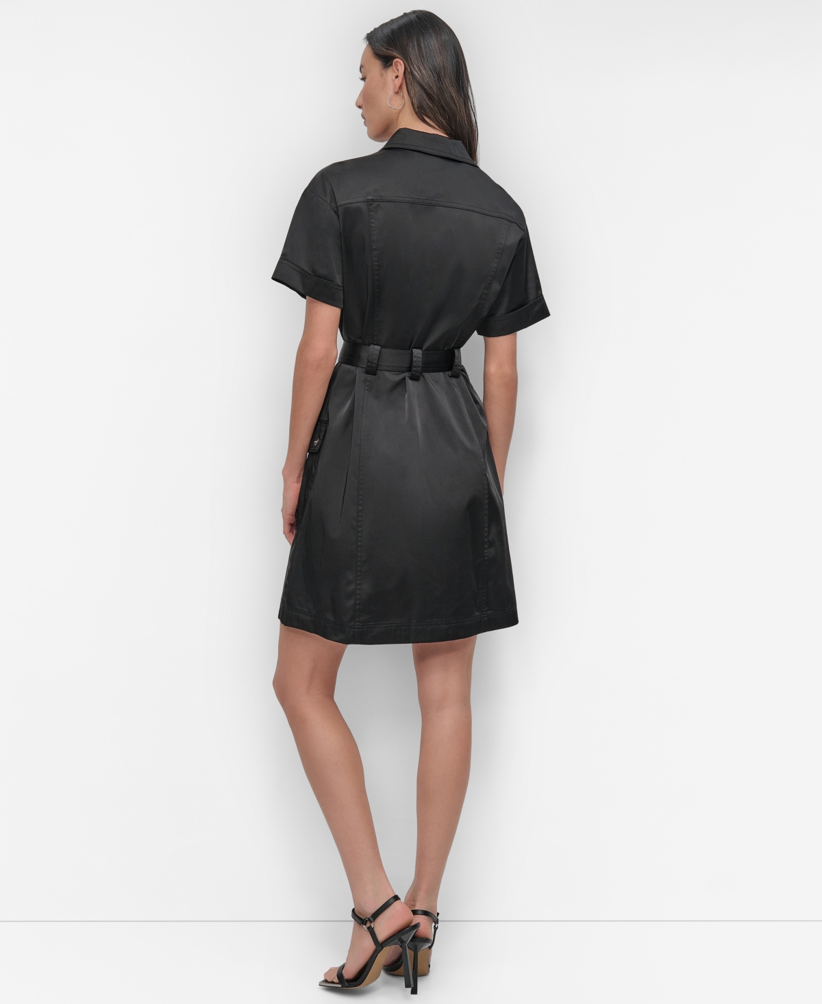 DKNY WOMEN'S ZIP-FRONT BELTED SHORT-SLEEVE DRESS 