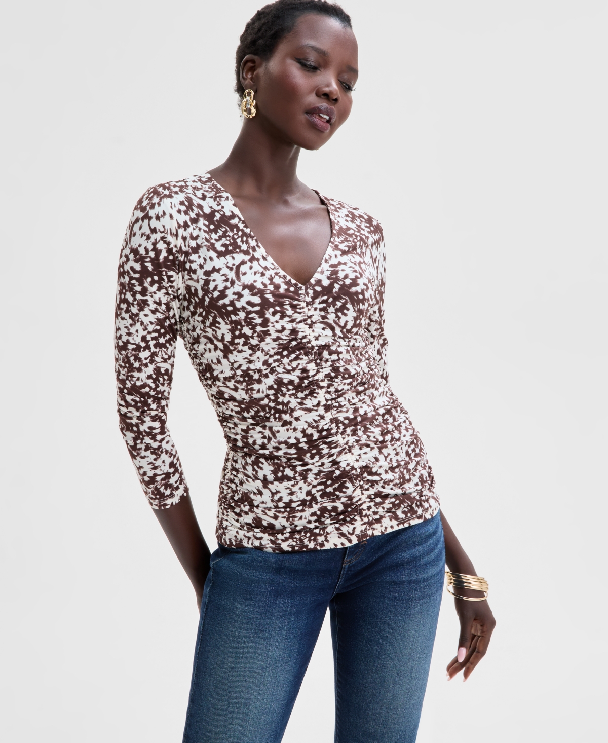 Inc International Concepts Women's Ruched-front Top, Exclusively At Macy's In Petra Tex-cream