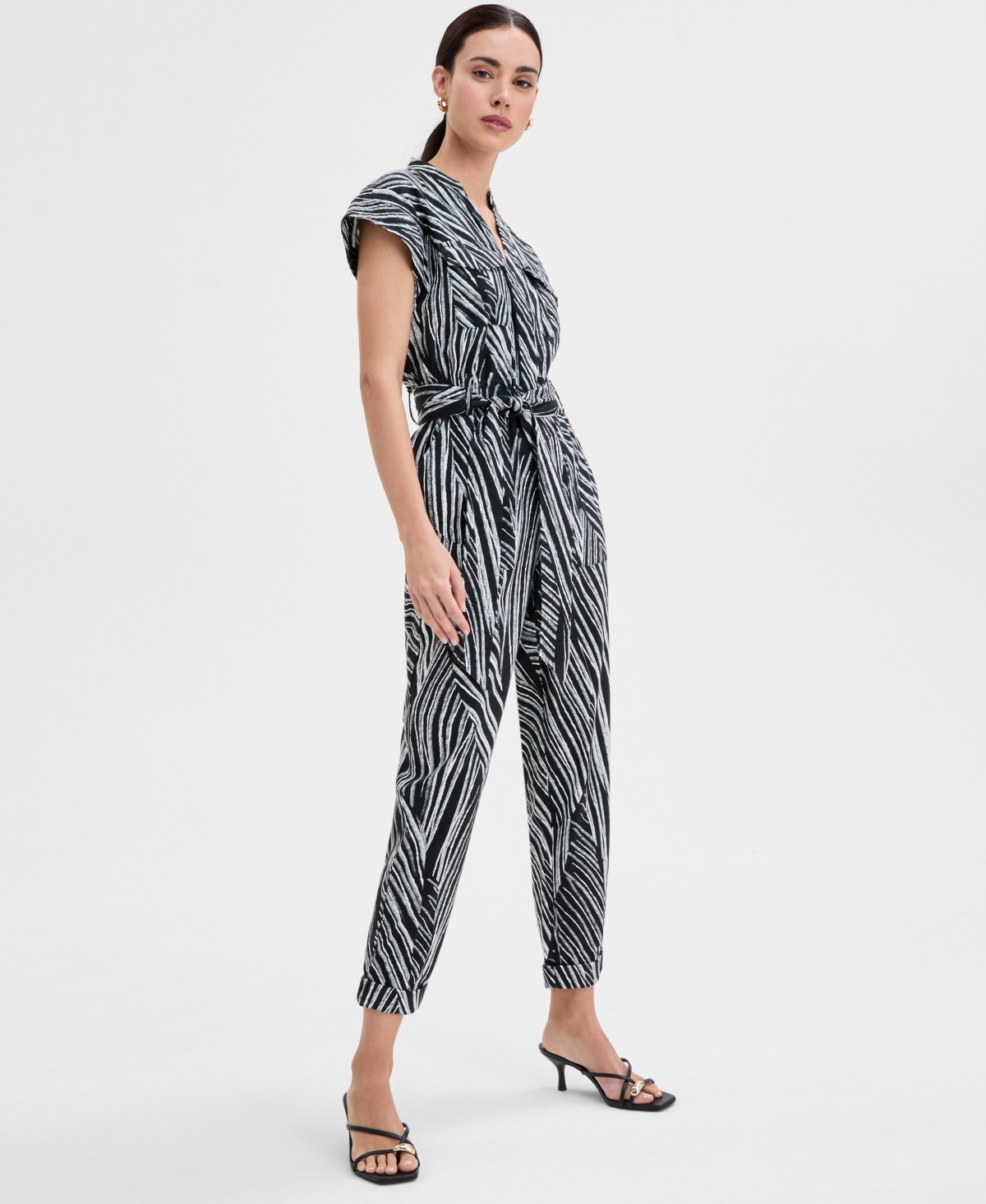 Inc International Concepts Women's Printed Tie-waist Jumpsuit, Exclusively At Macy's In Pia Stripe