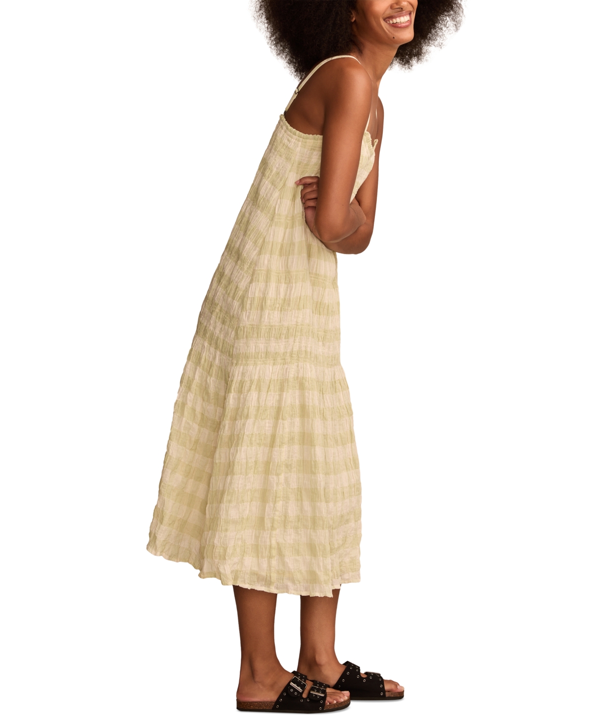 Shop Lucky Brand Women's Smocked Gingham Midi Dress In Rose Gingham