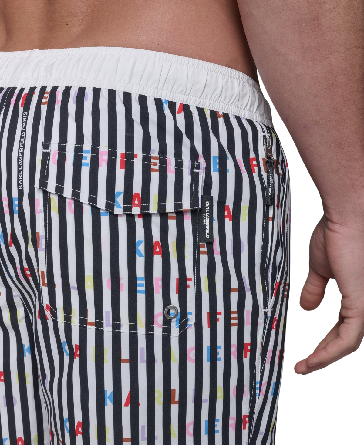 Karl Lagerfeld Men's Regular-fit Quick-dry 5" Swim Trunks With Boxer Brief Liner In Stripe