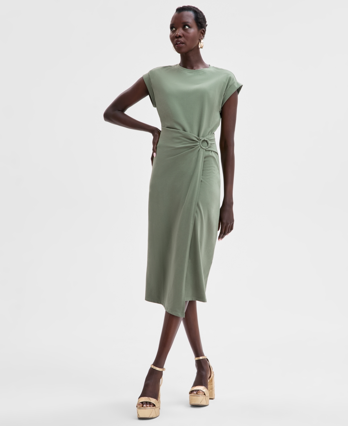 Women's Tie-Front Shirt Dress, Exclusively at Macy's - Olivine