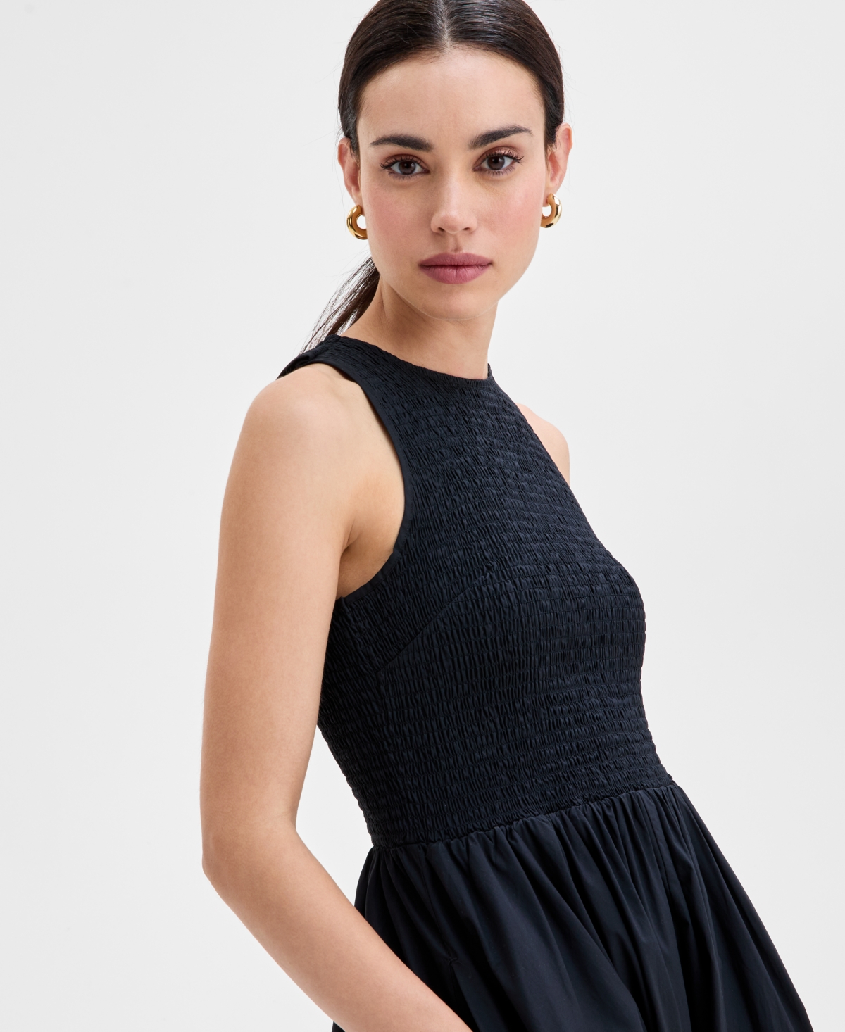 Inc International Concepts Women's Cotton Sleeveless Smocked Maxi Dress, Exclusively For Macy's In Deep Black