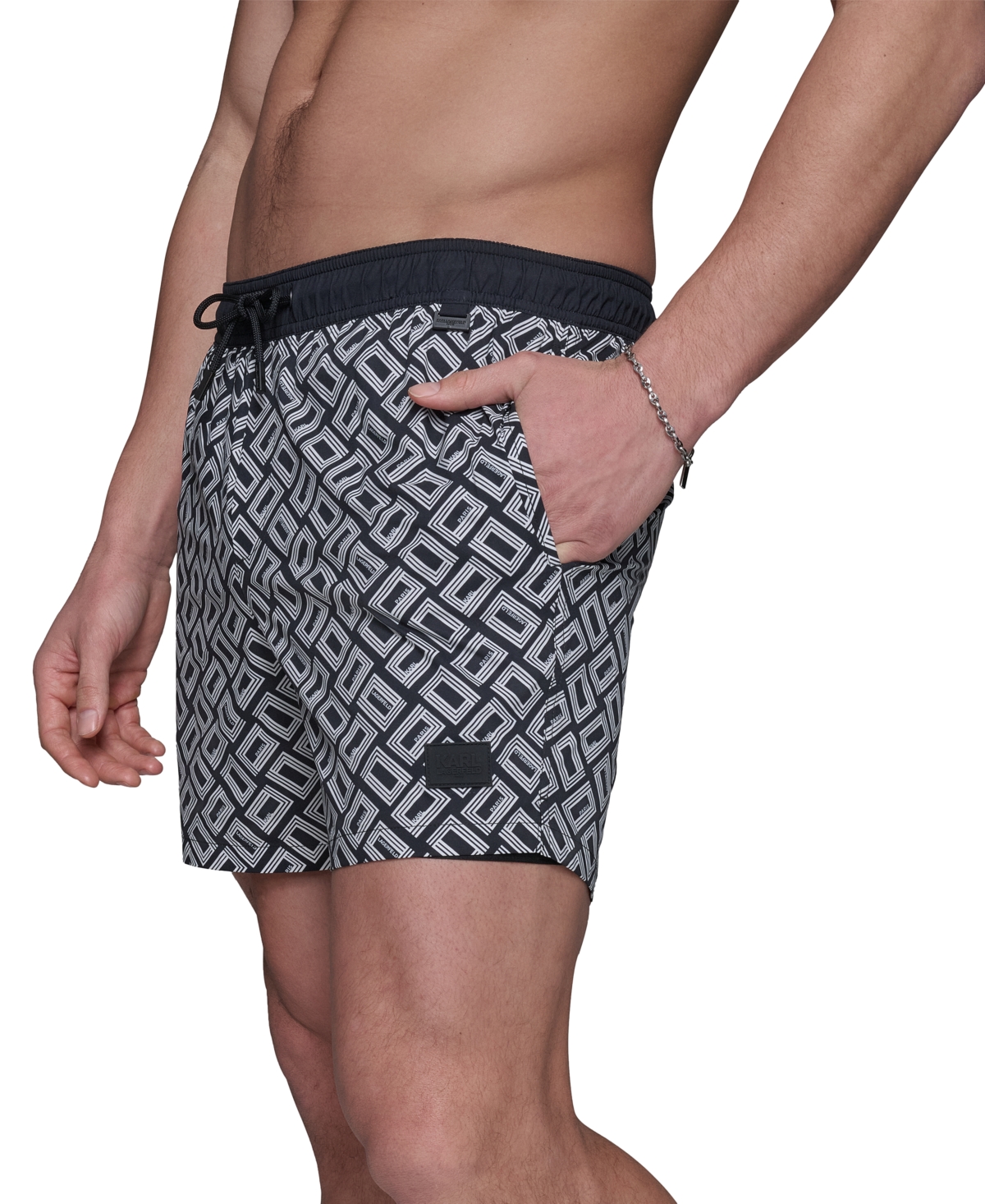 Karl Lagerfeld Paris Men's Regular-Fit Quick-Dry 5" Swim Trunks with Boxer Brief Liner
