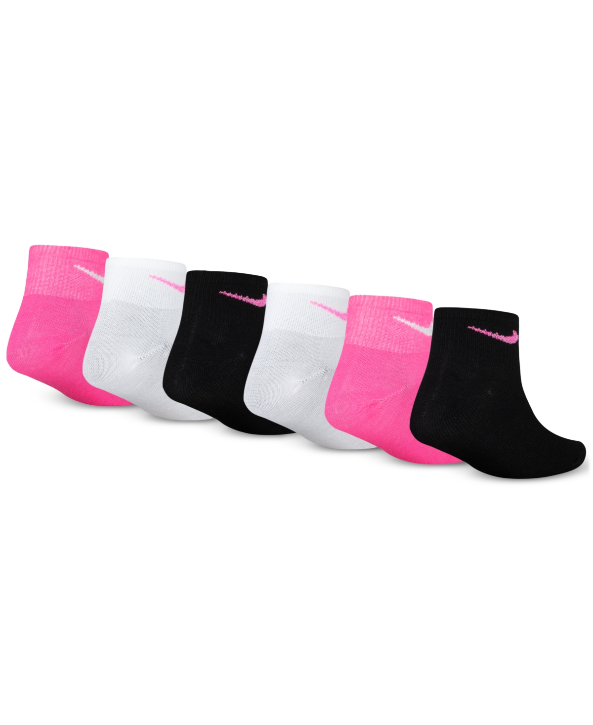 Nike Little Girls Metallic Swoosh Logo Quarter Socks, Pack Of 6 In Pink Pow